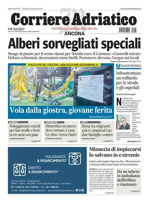 Prima-pagina-corriere adriatico-edizione-di-oggi-27-12-2024